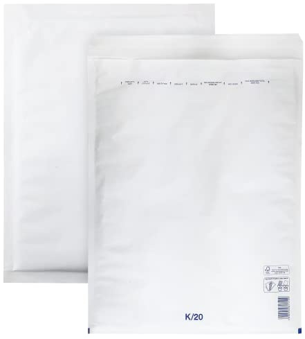 Netuno 50 buste spedizione imbottite bianche K/20 (370x 480 mm) buste spedizioni con bolle aria carta bianca buste per imballaggio con bolle buste pluriball grandi buste imbottite bubble