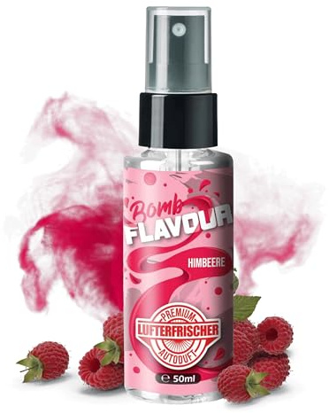 ShinyChiefs FLAVOUR BOMB Himbeere - Autoduft mit Kirsch-Geruch - Premium Lufterfrischer und Auto Parfüm für den Innenraum, neutralisiert Gerüche im Auto, hochergiebig, Pumpsprühflasche, 50ml