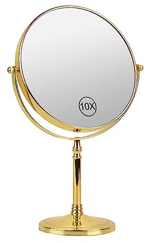 Ohotecy Kosmetikspiegel 8 Zoll Makeup Spiegel 10X & 1X VergrößerungTischspiegel, Doppelseitiger Vergrößerungsspiegel für Bad Schminkspiegel 360° Schwenkbar Make Up Mirror Stand Spiegel (Gold)
