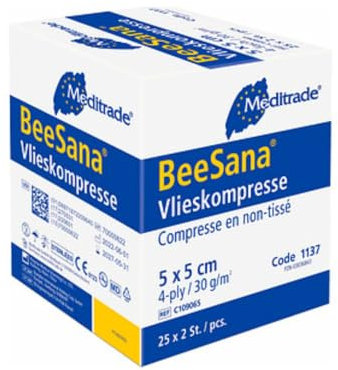 Meditrade BeeSana Vlieskompresse, steril, 4-fach, 30 g, 10 x 10 cm, 10 Stk