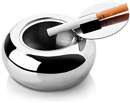 Knadgbft Cendrier en métal avec couvercle, cendrier fermé pour cigarettes, cendrier extérieur avec couvercle support