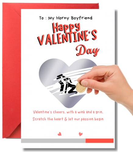 Oförskämt alla hjärtans dag-kort för pojkvän, make, stygg, vikbart skrapkort present till honom (horny pojkväns alla hjärtans kort)