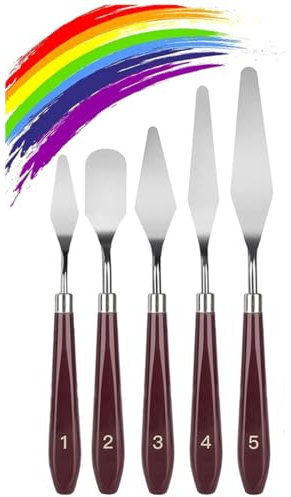 5 Piece Palette Knife Set, Stainless Steel Palette Knives for Arts and Crafts, Mixing Scraper and Knives for Acrylic Art and Baking, Art Supply Accessories for Oil and Acrylic Painting