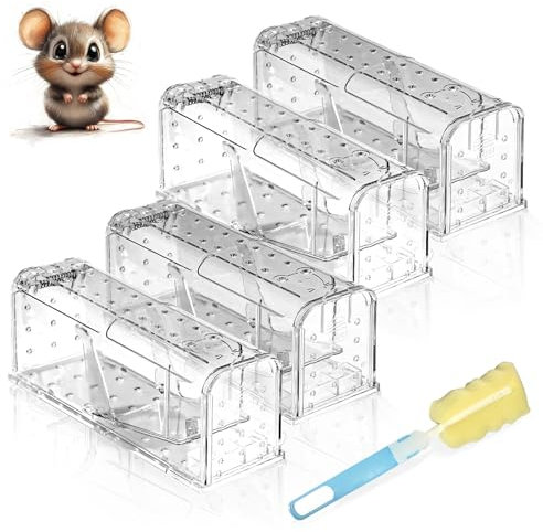 Set of Live Traps for Mouse, Animal-Friendly Mousetrap with 66 Air Holes, Mouse Traps with Highly Sensitive Trigger Mechanism Reusable Easy to Set Up (4PCS)