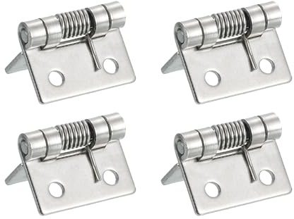 QUARKZMAN 4 stycken fjädergångjärn, 1 tum längd 304 rostfritt stål självstängande gångjärn, självlåsande skåpgångjärn för vänster- och högerhänta dörrar gör-det-själv-hårdvara, silver (inuti)