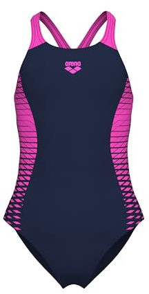 Arena Mädchen Einteiliger, Öffnungen, V-Ausschnitt, Sportlich Badeanzug, Marineblau/Shocking Pink, 22