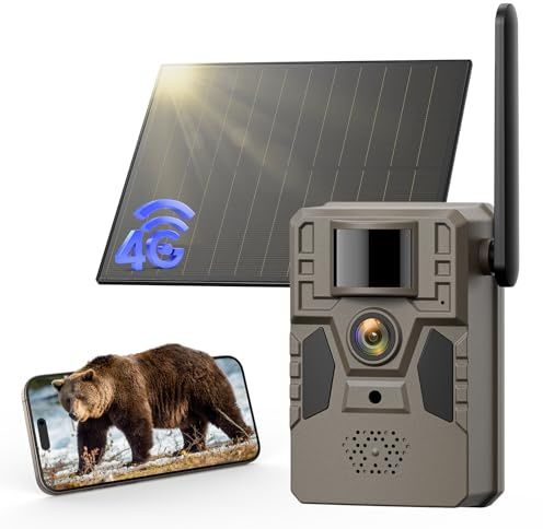 NUASI 4G Camera de Chasse Solaire avec Carte SIM, Camera de Chasse Connectée Telephone, 2K Camera Extérieure Surveillance de la Faune, Nocturne Infrarouge Invisible, PIR Détecteur de Mouvement, IP66