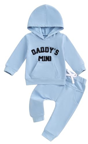 JiAmy Toddler Baby Boys Clothes 2Pcs Daddy's Mini Print Long Sleeve Hoodie Sweatshirt Pants Set Newborn Tracksuit Clothing Outfit for Blue 6-12 months