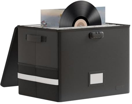 Flkiglm de almacenamiento para discos de vinilo con cerradura y resistente al agua, organizador de almacenamiento para discos de vinilo, estuche grande de gran capacidad para accesorios de