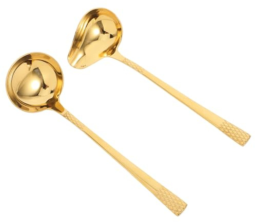 HOMSFOU Cuchara para Salsa de Acero Inoxidable 304 Grueso, Cucharón Largo para Servir Aceite y Salsas, Color Dorado, Set para Cocina Doméstica, Utensilio Multifuncional para Ollas