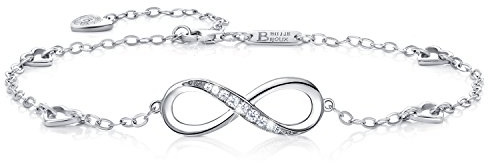 Billie Bijoux Infinity Unendlichkeit Symbol Damen Fußkettchen 925 Sterling Silber Zirkonia Armkette Verstellbar Charm Knöchel Armband (Silber)