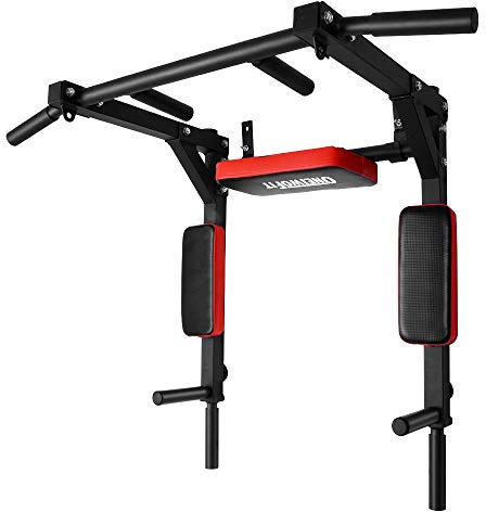 OneTwoFit Multifunctional Wall Mounted Pull Up Bar Chin Up bar Dip Station for Indoor Home Gym Workout, Power Tower Set Training Equipment Fitness Dip Stand Supports to 440 Lbs OT126