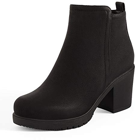 DREAM PAIRS Stivali da Donna Stivaletti alla Caviglia con Tacco Grosso,Size 40,Nero Lucido,Z0EY-2