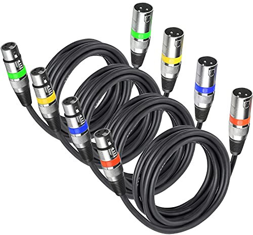 4Pack XLR Bilanciato 5m - Cavo Microfono Cannon DMX 5 Metri Maschio Femmina 3 Pin, per Luci a Teste Mobili, Par LED e Microfoni