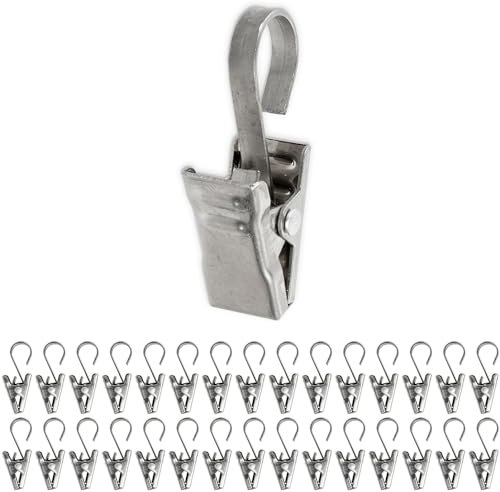 Gardinenklemmen, 30 Pack, in Metall-farben, mit Ø 10 mm Haken Öse, 35 mm lange Vorhang Clips mit Haken, Gardinen Klammern, für Duschvorhang, Fenstergardine, Mehrzweckhaken Klammer, Lichterkette Halter