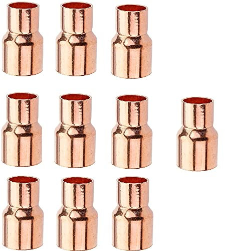 (10 Pack) EZ-FLUID Plumbing 3/4 X 1/2 C X C Copper Reducer Coupling, LF Pressure Reducing Copper Coupling Fittings With Stop,Sweat Solder Pipe Connection for Residential,Commercial.
