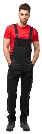 strongAnt Peto para hombre, elástico, pantalones de trabajo, con bolsillos en las rodillas, color negro, gris y blanco, Negro / Algodón Elastano, 42