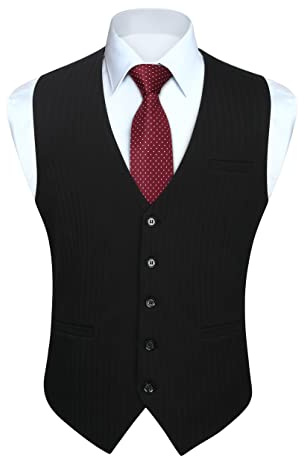 HISDERN Kostymväst för män, formell bröllop, klassisk retro, bomull, v-ringad, enfärgad, elegant, västar, business, fest, väst, XS-4XL, svart, XXL