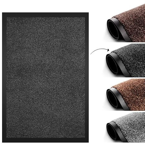 TradeXone Door Mat Non-slip Mats-Stain-Resistant Entrance Rug- Heavy Duty Washable Door Mats Indoor- Dirt Capture, Super Absorbent, Soft Feel Polyester Door Mats Outdoor (60cm x 90cm, Anthracite)