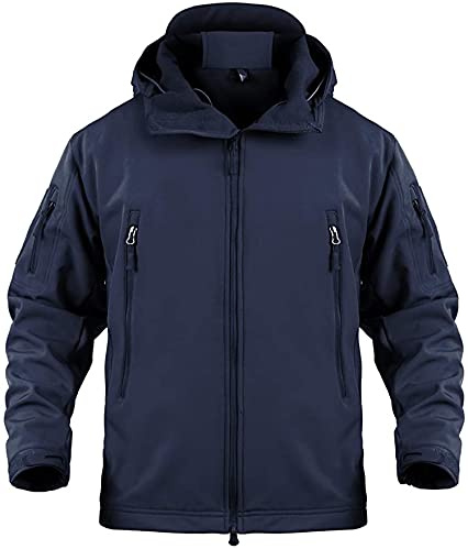 Memoryee Hombres Chaquetas Softshell Exteriores Forro Polar Impermeables Abrigos Tácticos Militares Cálidos Camuflaje Abrigo/Navy blue(new)/L