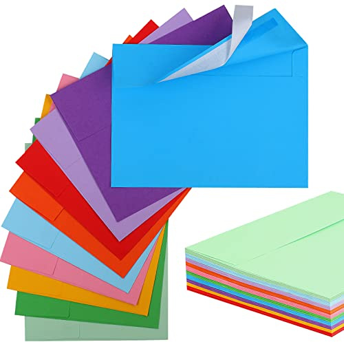 50 Pack Colored Envelope, 5x7 Envelopes, A7 Envelopes for Invitations, Printable Invitation Envelope for Weddings, Invitations, Photos, Postcards, Greeting Cards, Mailing