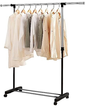 edihome, Burro Ropa, Perchero Colgador de Ropa, 43x160x150 cm, Vestidor, Acero Galvanizado, Portátil con Ruedas, para colgar Ropa