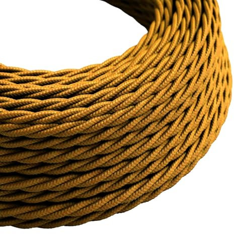 5 Meter Vintage 3 Core Twisted Electric Cable Fabric Covered Wire Italian Braided 0.75 mm Electrical Cable Flexible Wire for Lighting Other Appliances (Gold)