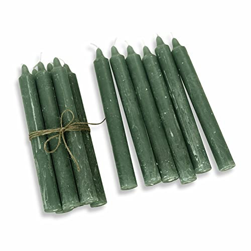 Loberon Set di 12 Candele Verdi Bauceau – Candele a Stelo Decorative realizzate a Mano – Finitura Rustica – Colorate in profondità e Non profumate – Durata da accese ca. 7-8 Ore, Verde