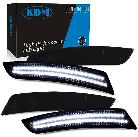 KDM Smoked Lens LED Bumper Side Marker Reflectors Lights Dual Rows Bright White, Fit for 2016-2023 Chevy Camaro,2014-up Cadillac CTS,2015-up Cadillac ATS,Front & Rear Fender Bumper Lamp,4Pcs Pack