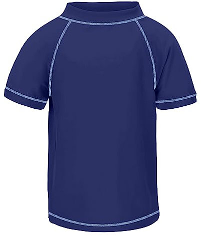TIZAX Kinder Kurzarm UV Badeshirt Schwimmshirt Rashguard für Jungen Schnelltrocknend Marineblau 13-14 Jahre/158-164