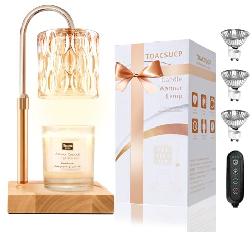 Candle Warmer Lamp with 3 Bulbs, Adjustable Height Dimmable Candle Warmer with Timer, Candle Lamp with Charming Gift Box Ribbon,Birthday Gifts for Women Mom, House Warming Gifts New Home Decor