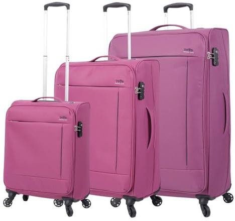 Totto - Juego de maletas blandas - Travel Lite - Color morado - Tres medidas de maletas - Ruedas 360 - Seguridad TSA - Forro de poliéster