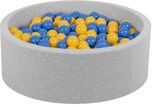 Petsona Weiche Hundepool Aus Schaumstoff, Hundeplanschbecken Mit Bunten Bällen, Spielbereich Für Hunde Und Katzen, Abnehmbarem Waschbarem Bezug, Hellgrau: Blau/Gelb