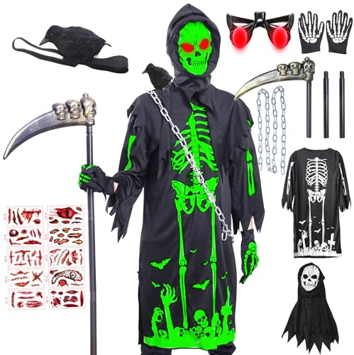 Skirfy Halloween Costumes for Kids age 5-7 Size S,Glow In Dark Cosplay Costumes