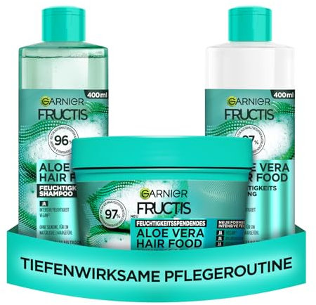 Garnier Fructis Aloe Vera Hair Food Haarpflege Set, mit Multi-Use Maske, Shampoo und Spülung, feuchtigkeitsspendende Pflege, für normales bis trockenes Haar, 3x 400ml