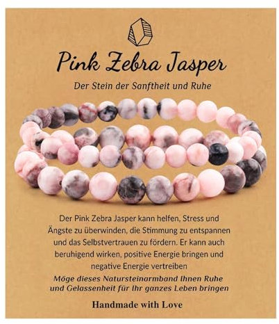 Heilende Kristall-Armband für Frauen Männer, 8mm und 6mm Naturstein Perlen Armbänder, Stress Relief Angst Yoga Armband bringt Glücksbringer Geschenk(Rosa)