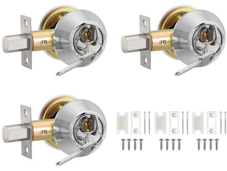 PATIKIL Keyed Alike Double Cylinder Deadbolts, 3 Pack Keyed Entry Door Knob Anti-Theft Exterior Door Hardware for Front Door and Entrance Door, Silver