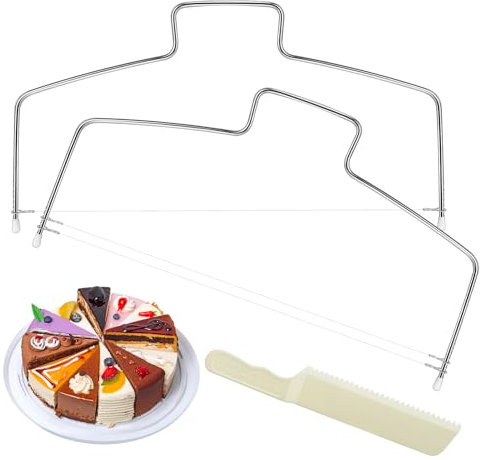 2Pcs Single and Double Wire Cake Cutter, Professional Cake Leveller, Adjustable Stainless Steel Slicing Cake Tool, Straight Cake Slicer with Plastic Cake Knife, Precision Layer Cake Slicer for Pastrie