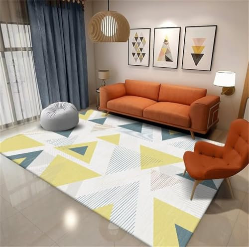 RUGMRZ Teppich Klein 180x250CM Kinderteppiche Mädchen Zimmer Teppich Gelb Grauer weicher waschbarer moderner geometrischer Wohnzimmerteppich