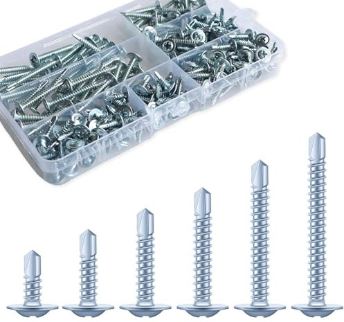 225 Pcs Pan Head Self Drilling Screws Assortment, M4.2 Metal Self Tapping Screws Set, Mixed Box Screw Kit for Wood Drywall Metalwork And Plastic(13/16/19/25/32/38mm)