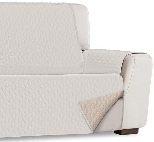 HIPERMANTA Funda para Sofa 3 Plazas. Protector de Sofa Bicolor Reversible Acolchado. Funda Sofa. Protector Mascotas. Paris. Cubre Sofa Color Marfil-Beige. Sofá 3 Plazas 160 cm