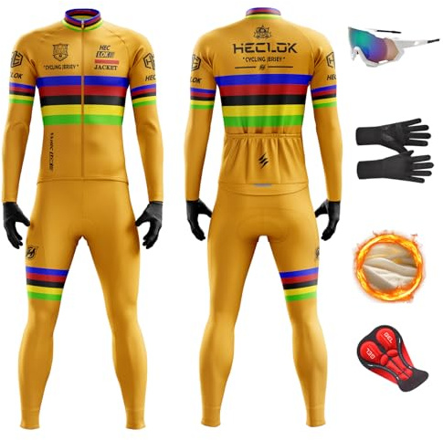 HECLOK Maillot de Ciclismo para Hombre Invierno | Conjunto Térmico Antiviento con Pantalones de Gel 9D para Bicicleta de Carretera y MTB - Protección Total contra el Frío (TYP-8,M)