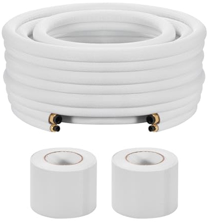 VEVOR Liaison Frigorifique Tuyau en Cuivre Mini-split 6,4 mm 9,5 mm Diamètre Extérieur, 15,2 m Longueur, Bobine Isolée PE Blanc Épais 9,5 mm avec Écrous, Ruban Fixation, pour Mini Climatiseurs Split