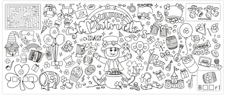 Irish St Patrick Coloring Poster - Design for Kids Activities with Colorfast Coating, Clean Lines and Template for Creative Crafts | decoraci