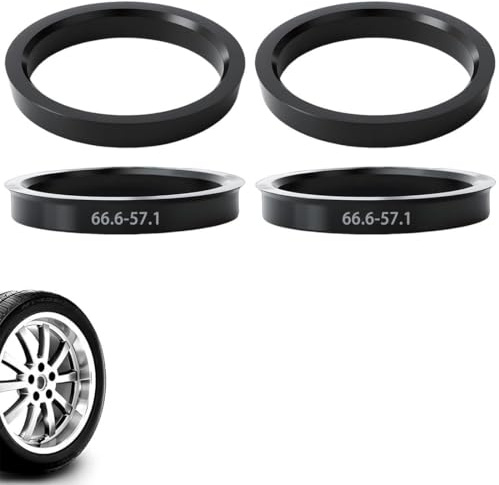 4 Pezzi Anelli di Centraggio Cerchi in ABS Nero | Adattatori Mozzo Ruota Auto 66.6 mm (OD) a 57.1 mm (ID) | Kit Anelli Centrici Anti-Vibrazione per Cerchi in Lega | Alta Resistenza Termica