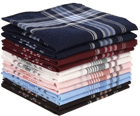 ViEinkaufen 12 Pcs Mens Handkerchiefs Cotton Hankies Pocket Squares For Men | 40x40cm, Men's Handkerchiefs, Men Gifts, Breathable Fabric, Classic Men’S Pocket Hankies For Wedding, Prom, Party and Daily