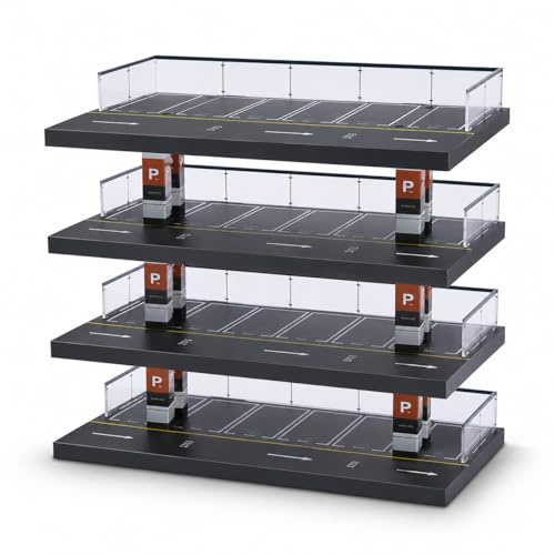 1:64 Diorama Garage Model,4-Tier Toy Car Parking Garage with 24 Spots | Parking Lot Scene Display Case,Model Car Storage Shelf & Organizer for Collectors Kids(33×16×12cm)