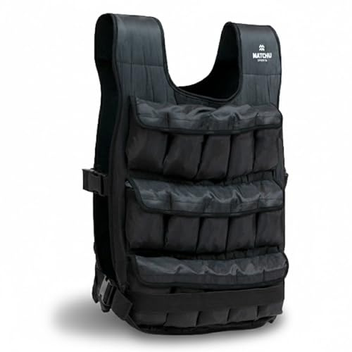 MATCHU - Gewichtsweste - Weight Vest - Einstellbar bis zu 20 KG - Verstellbar mittels 30 Sandsäcken oder 6 Metallplatten - Hochwertiger Kunststoff - Schwarz (Schwarz - Verstellbar durch Sandsäcke)