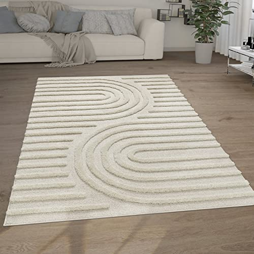 Paco Home Alfombra Salón Pelo Largo Shaggy Efecto 3D Étnica Boho Vintage Suave, tamaño:60x100 cm, Color:Crema 7