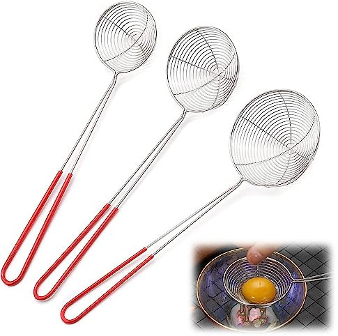 Stainless Steel Slotted Spoon,Set of 3 Stainless Steel Colander（Large, Medium, Small,Spider Strainer,Kitchen Mesh Spoon,Pasta Strainer Slotted Spoon,for Kitchen Cooking Frying